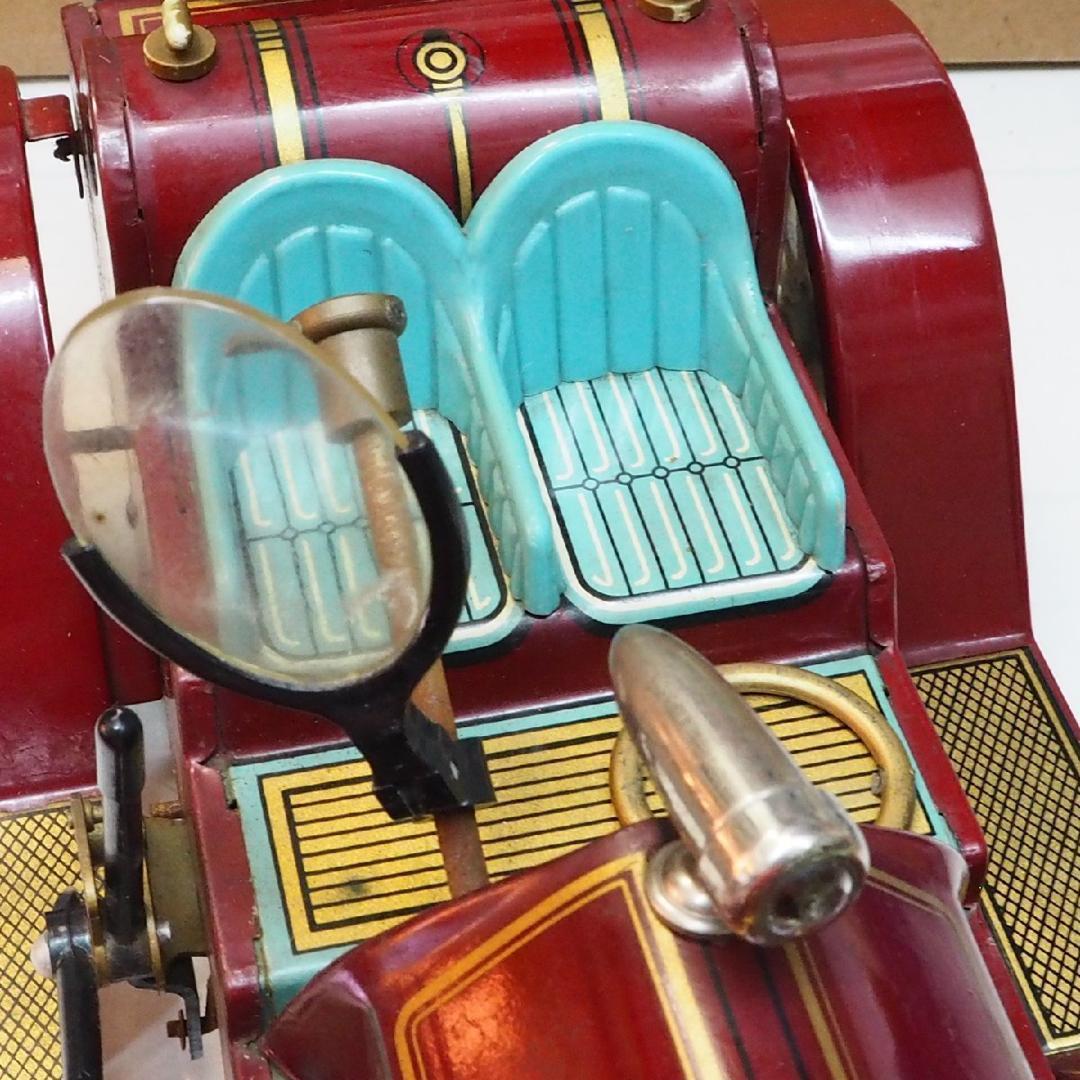 増田屋【ロマンティックカー赤ハンドル折 動作不良】tinブリキtoy car箱付
