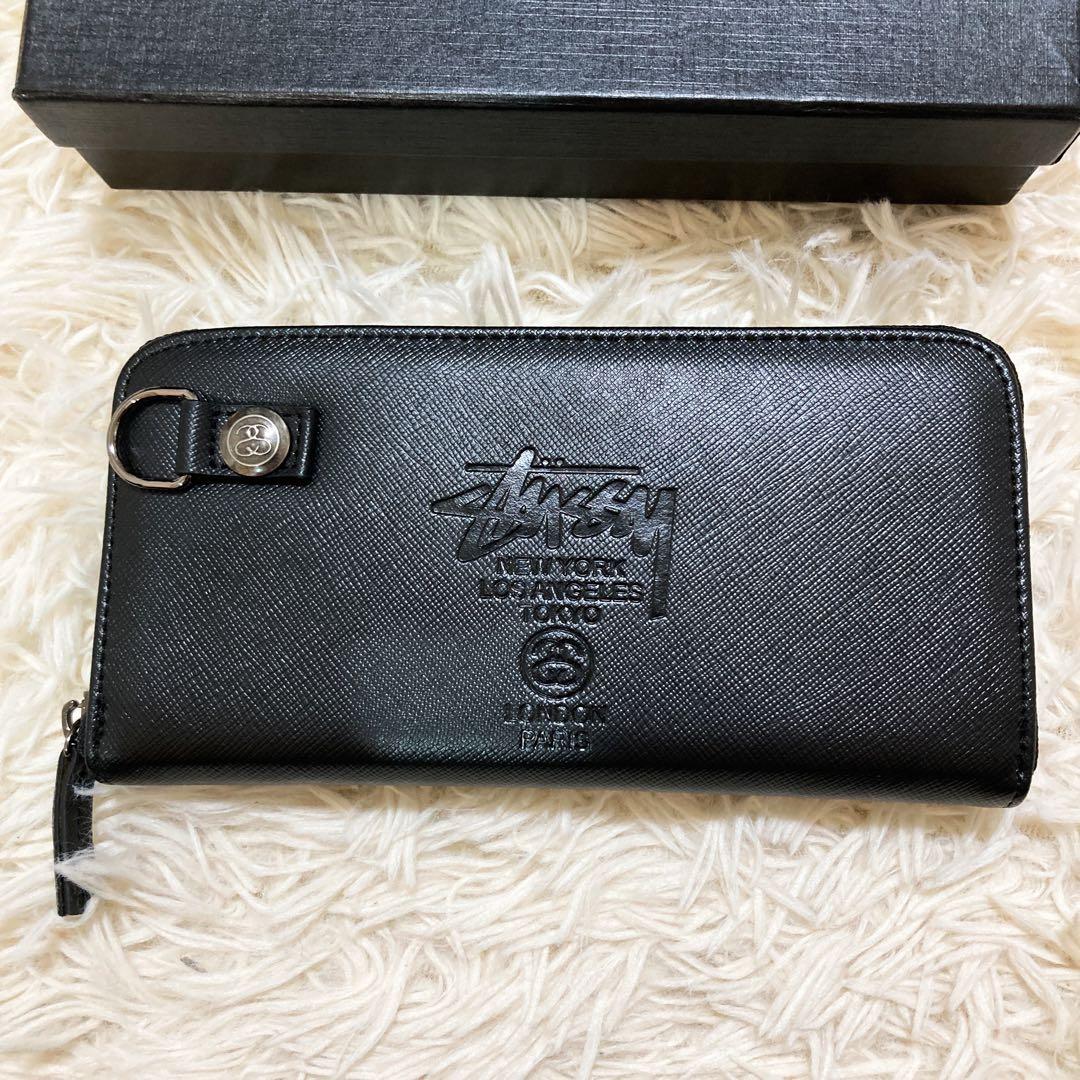 新品 Stussy 長財布 ラウンドジップ ブラック ロゴ チェーンフォルダー