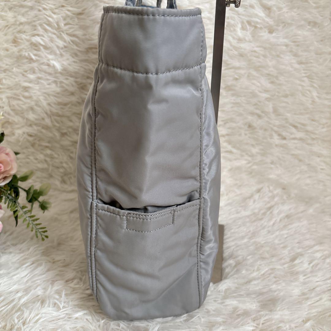 美品PORTERポーター クリーム トートバッグ ポーチ付き ライトグレー/水色