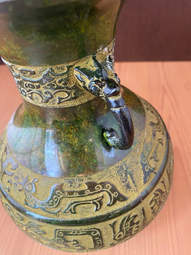 青銅 饕餮文 双耳 花瓶 越峰作 高岡銅器 未使用保管品 - メルカリ