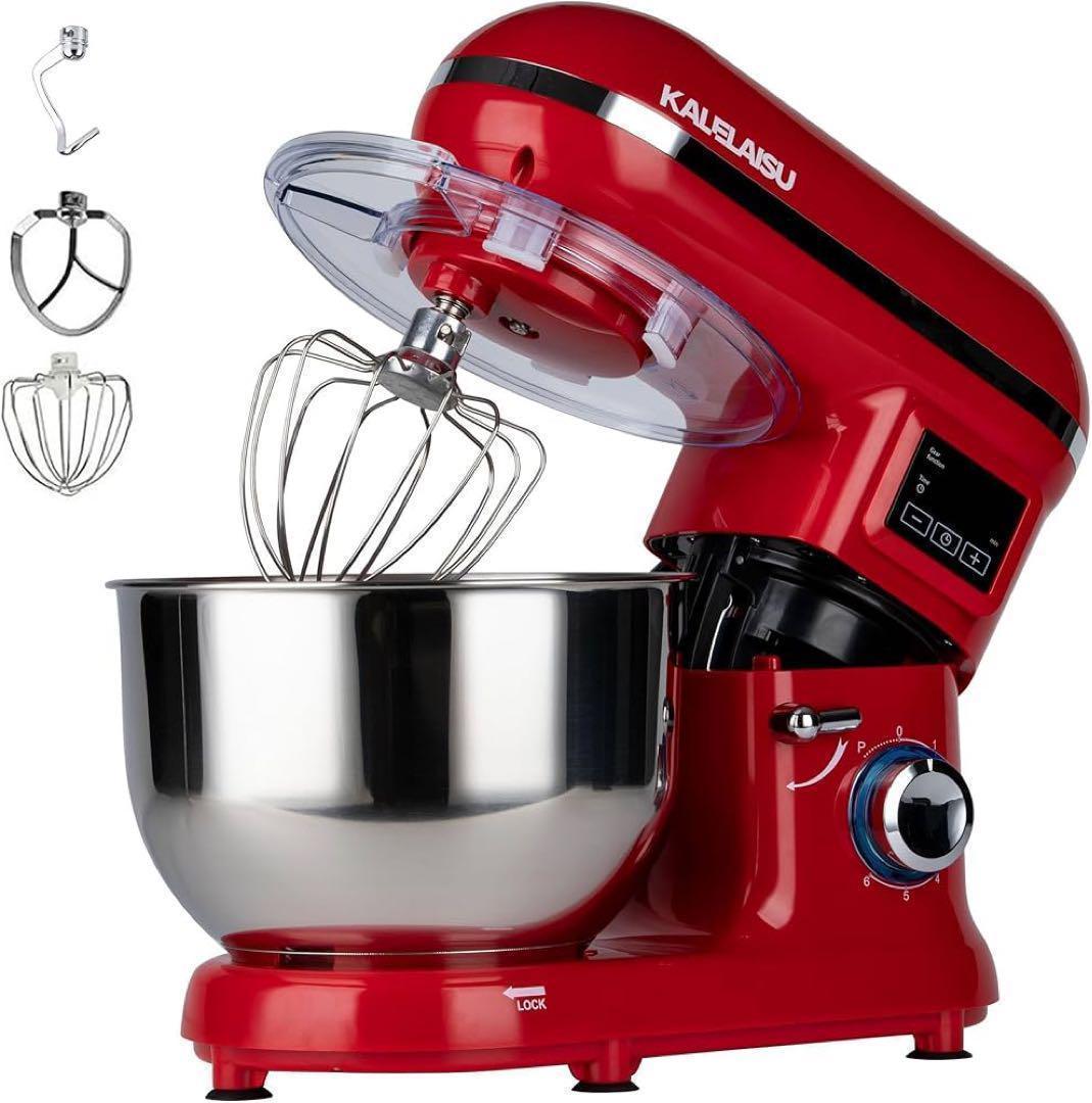 スタンドミキサー 卓上 フードプロセッサ レッド 業務用 家庭用 低騒音 335 ヤマダモール | Aucma スタンドミキサー 4.5L大容量 3種類