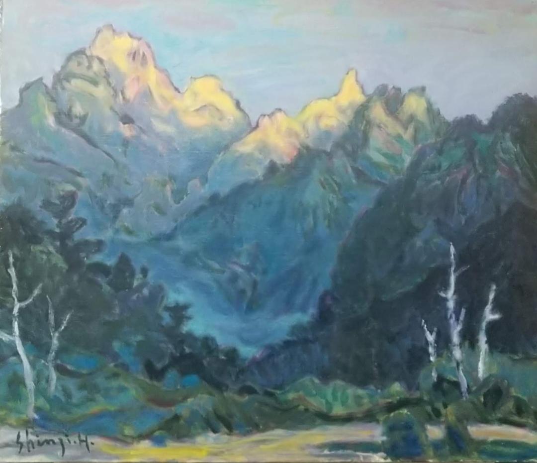 「朝陽」 明神岳 F10 油絵 絵画 鈴木マサハル 「 フィレンツェ 」 油絵 ・ 油彩画 10号 ( F10