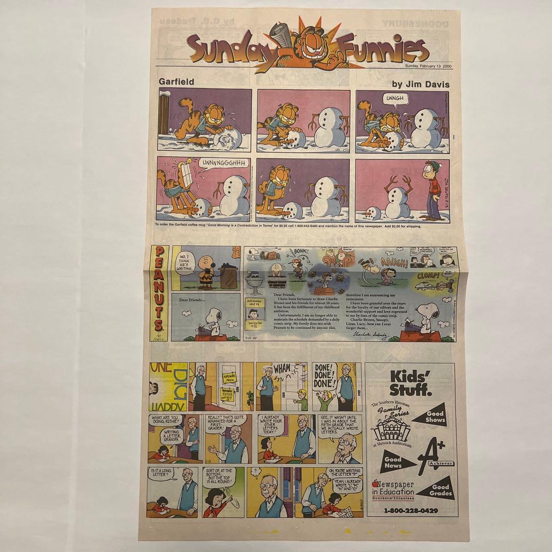 【値下げ不可】スヌーピー最終回新聞 （ガーフィールド） 2000年2月13日 値下げ不可】スヌーピー最終回新聞 （ガーフィールド） 2000年2月13日