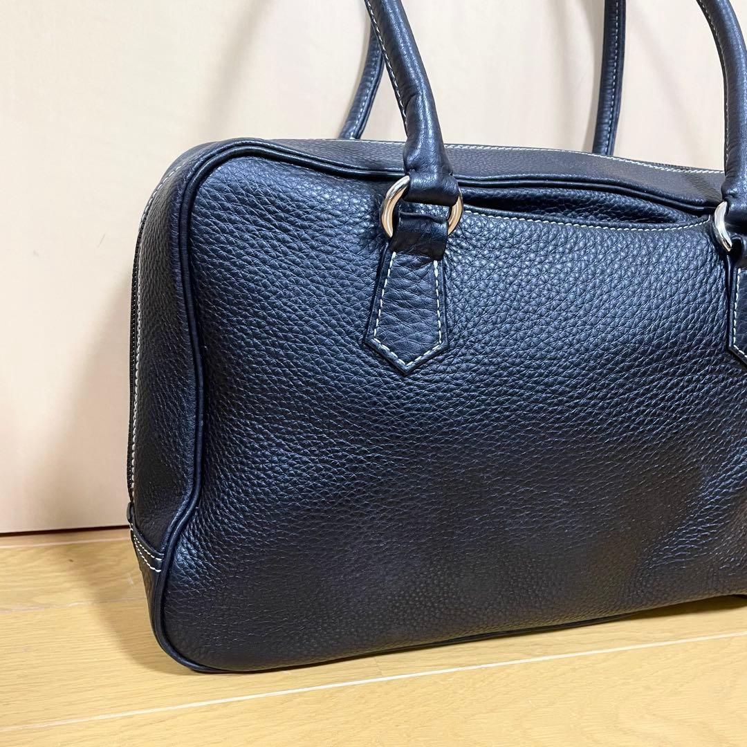 美品 濱野 ハマノ ハンドバッグ ミニボストン エヴィ ブラック レザー