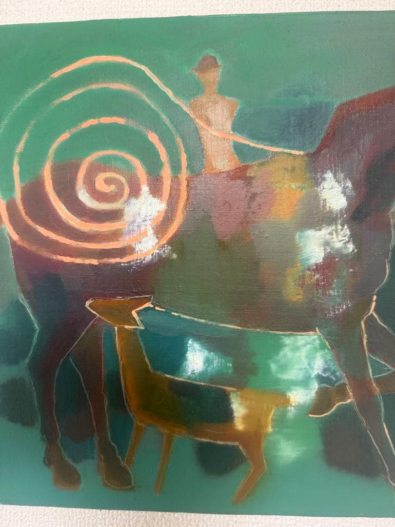 真作】吉田西緡「うずまき紋」油彩F6号 〇独立美術協会会員 独立賞