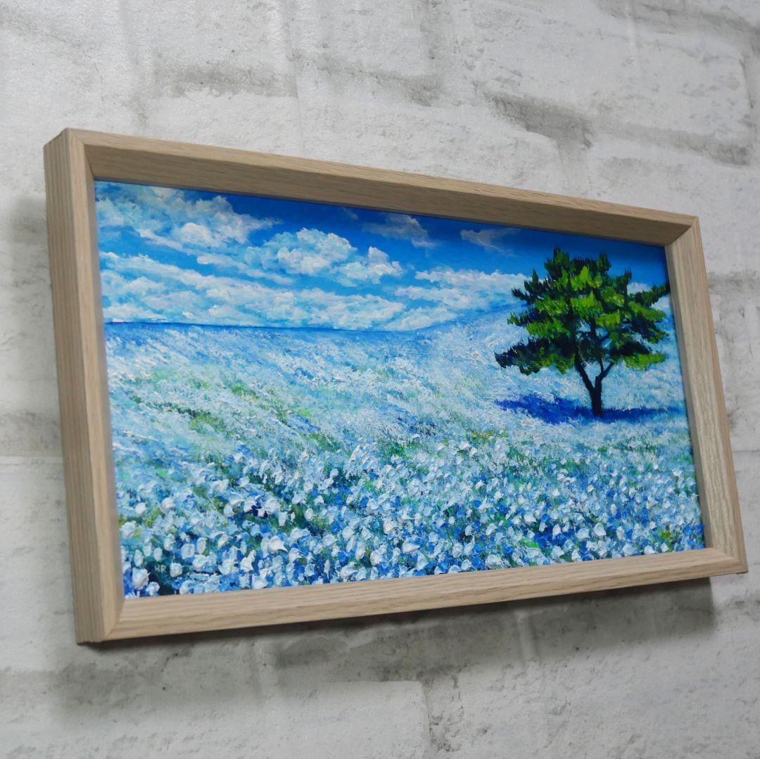 長方形ミニ絵画【ネモフィラの丘】