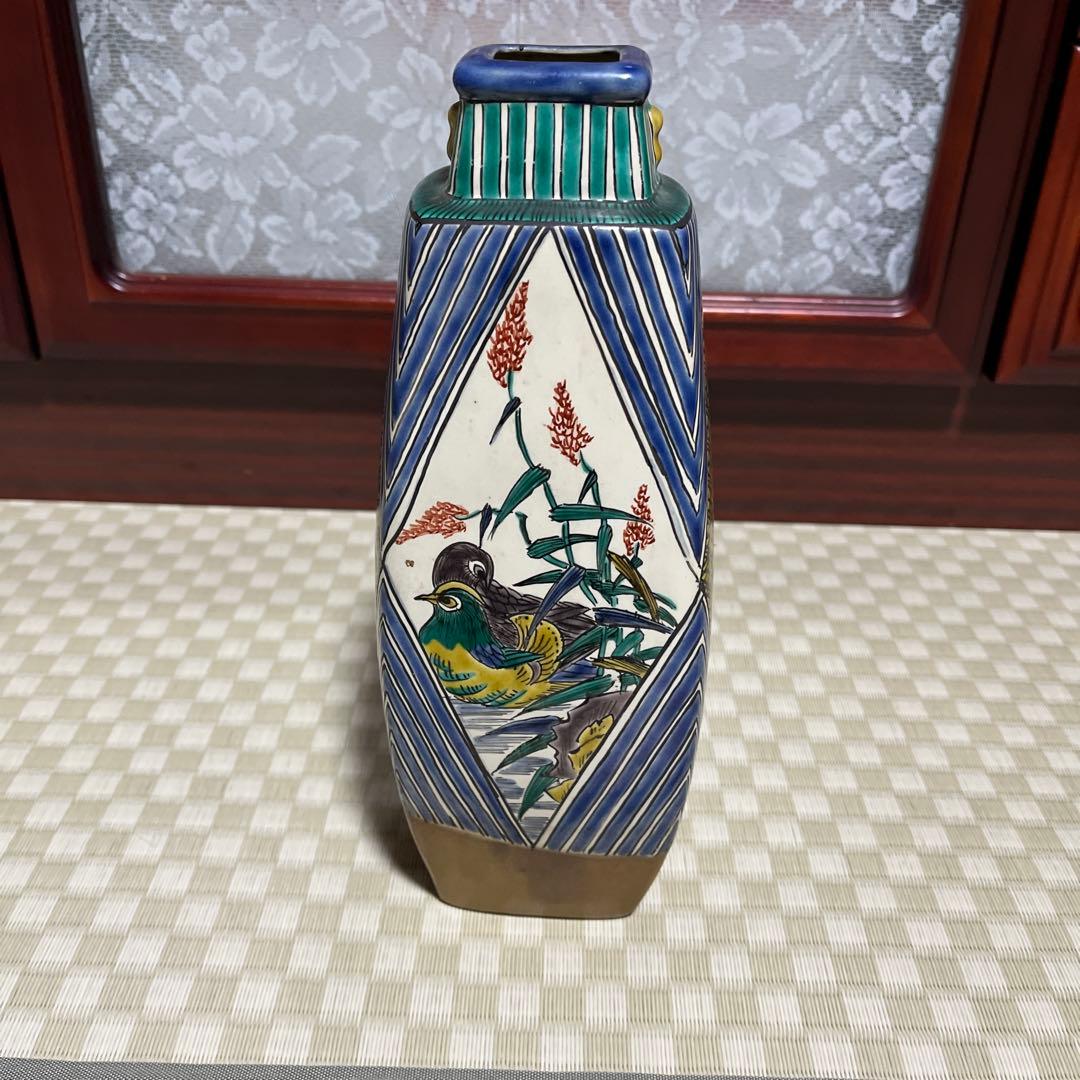 九谷焼　堀江青光　花瓶　花鳥絵 特価 九谷焼 清栄窯 花鳥絵図 手描き 花瓶 大型 花器 壺 飾り壷 伝統