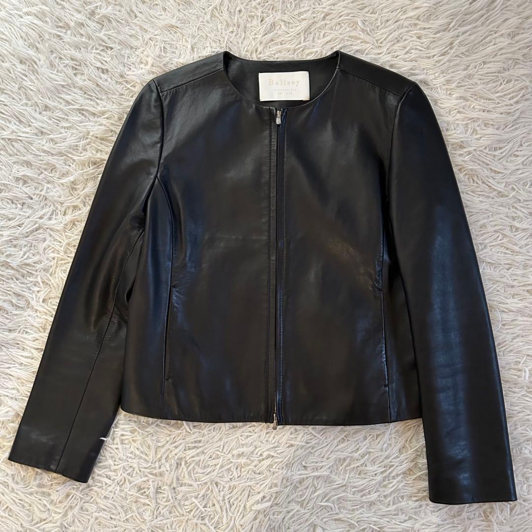 美品　ボールジィ　レザージャケット　ノーカラー　シングル　ラムレザー　柔らか レディース ラム革 ノーカラー レザージャケット S/M/L/LL/3L ブラック