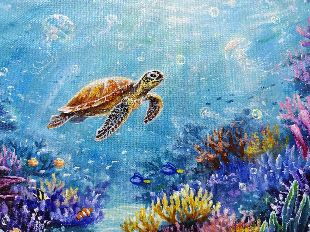 【海中世界】アクリル画 F3 風景画 絵画