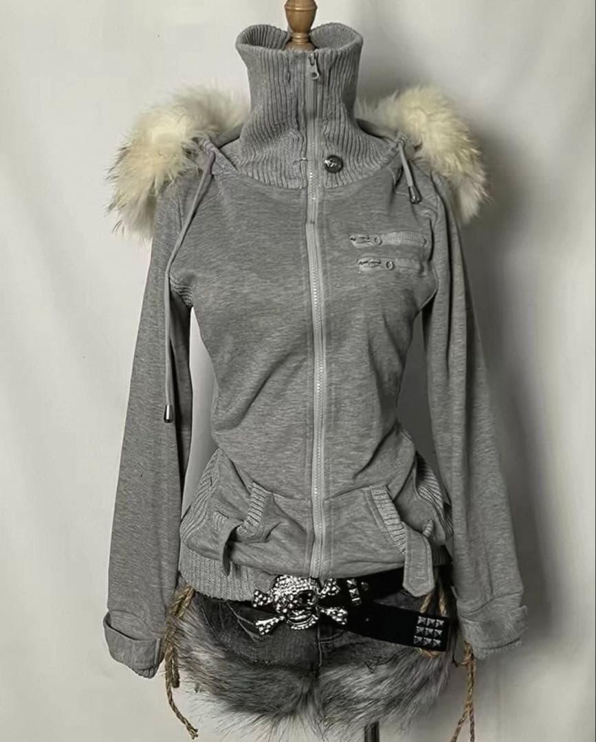 y2k vkei 平成 お兄様系 グレー ミリタリーファージャケット opium