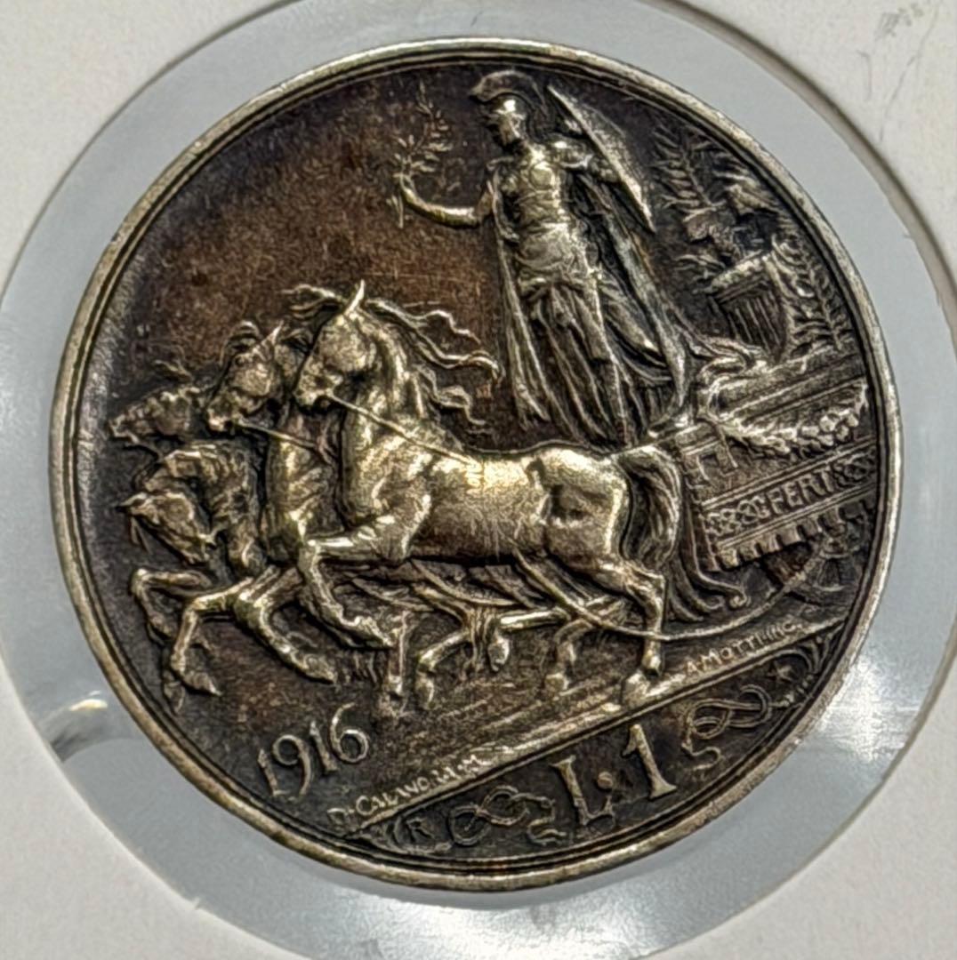 1916年イタリア勝利の女神ヴィクトリア＆エマニュエーレ3世1リラ銀貨