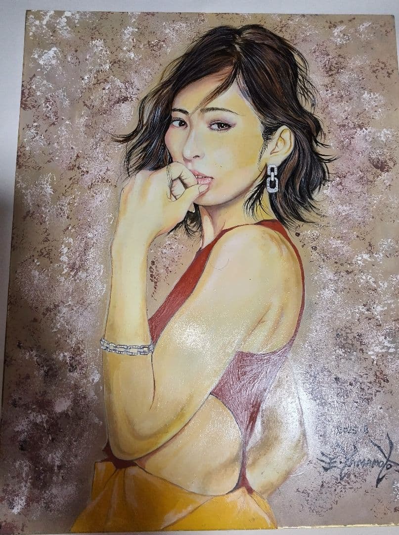 絵画、油彩、6F美人画、裸婦、山本英二、夏の風、額縁付き真作、肉筆