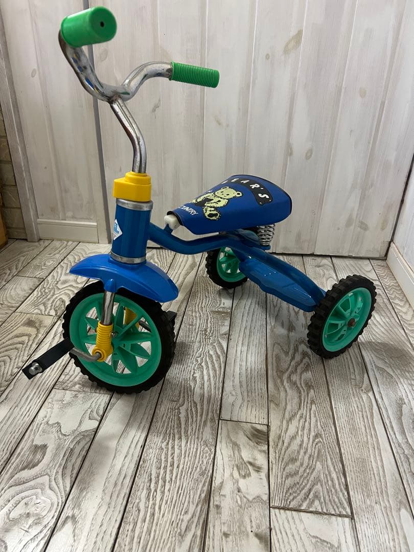 レトロな青い三輪車 バネ付き座席送料無料