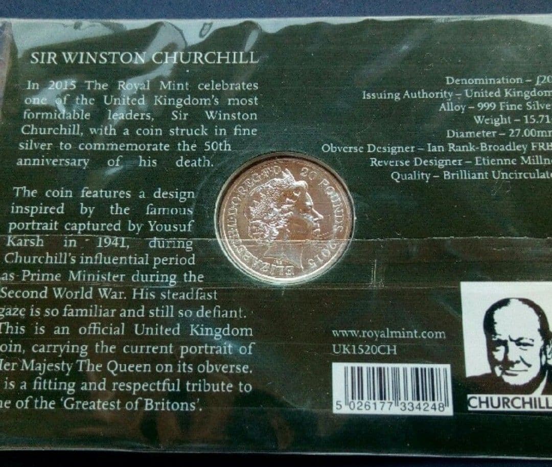 英国 イギリス￡20銀貨999ag 15.71g 27mm チャーチル デザイン