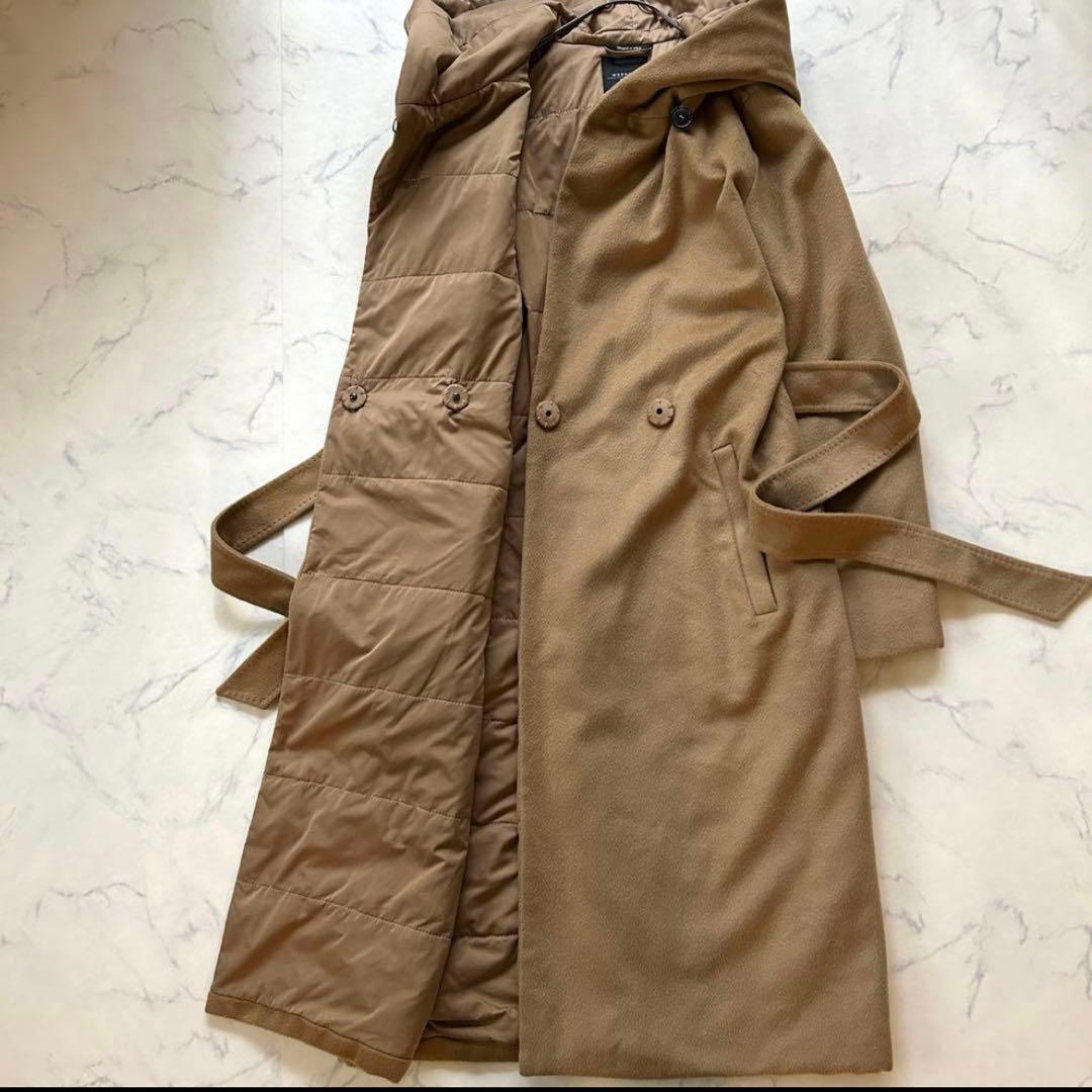 マックスマーラ シルク混コート フード ベルト 近年モデル キャメル