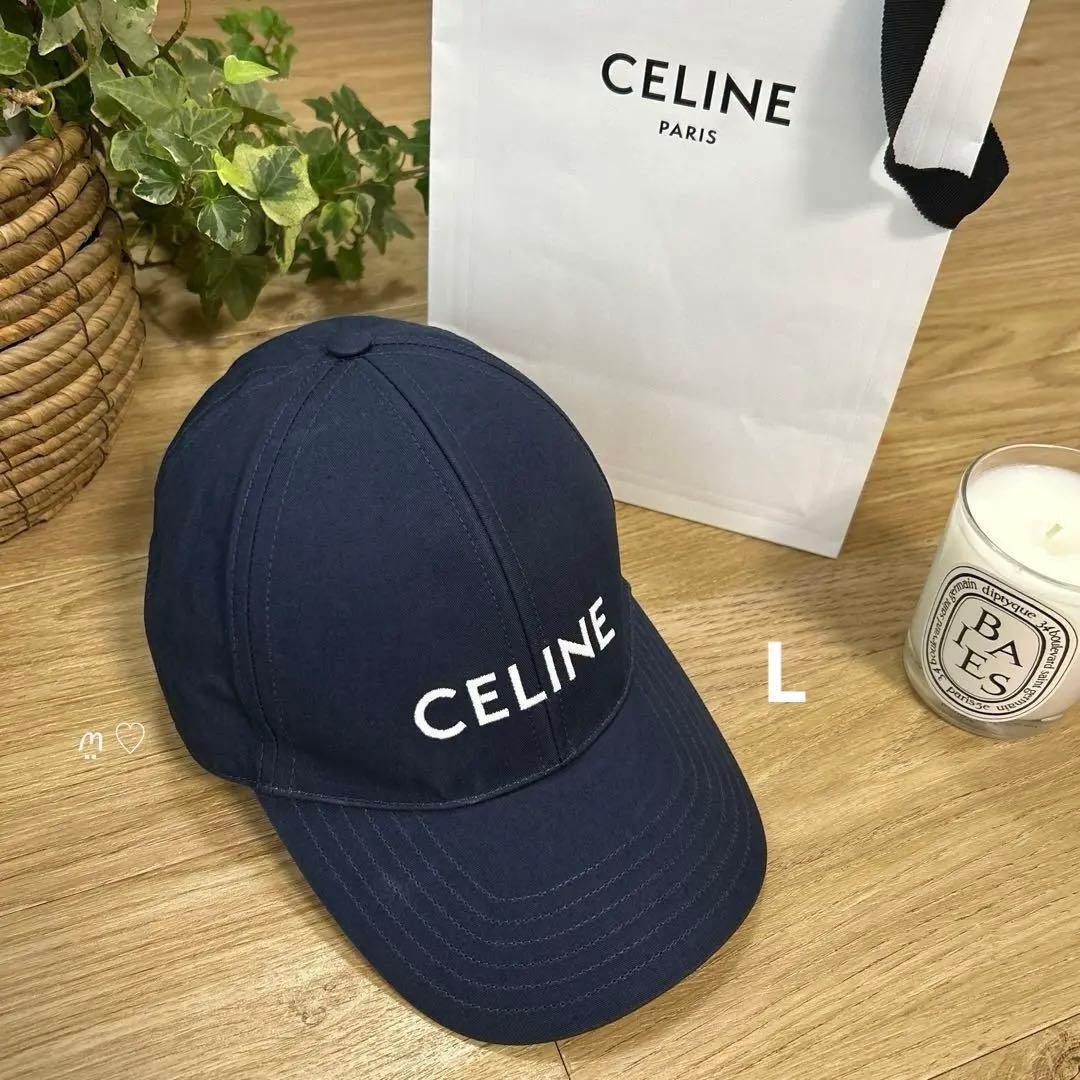 CELINE セリーヌ ベースボールキャップ L ロゴ刺繍 ネイビー 帽子