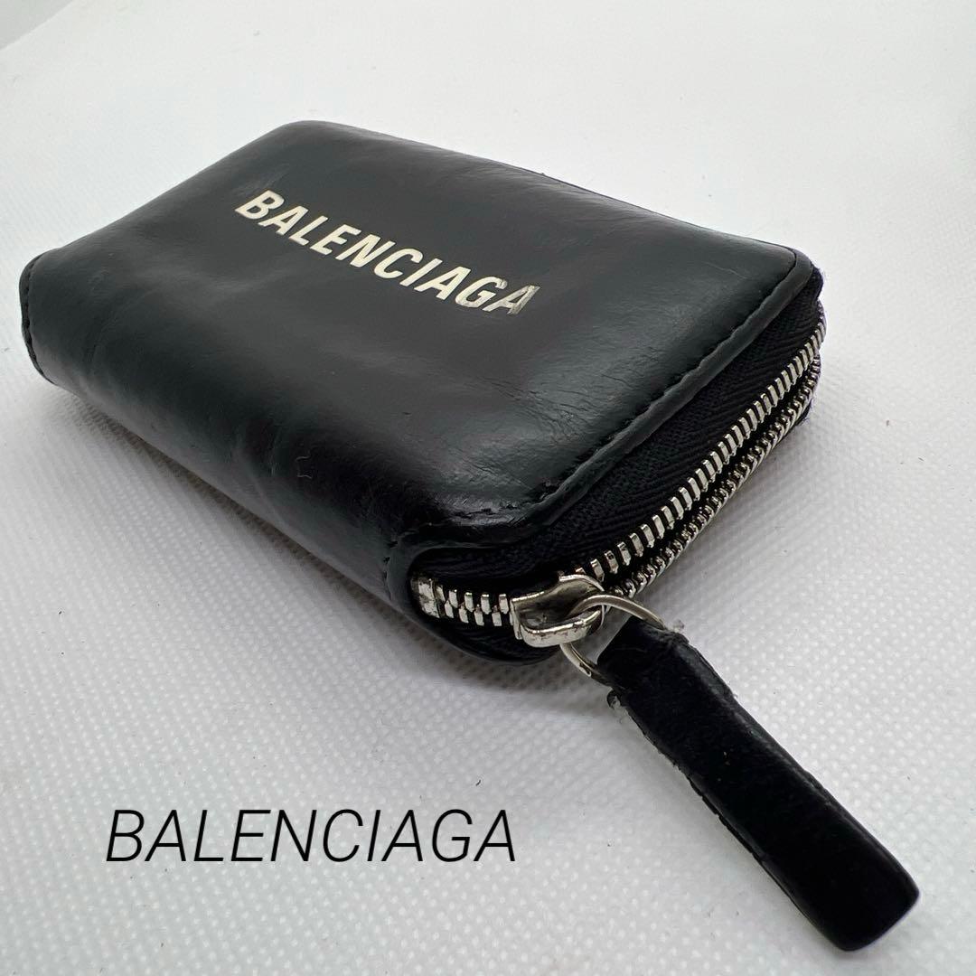 ★BALENCIAGA ブラックレザー 、カードケース バレンシアガ BALENCIAGA レザー カードケース パスケース ID