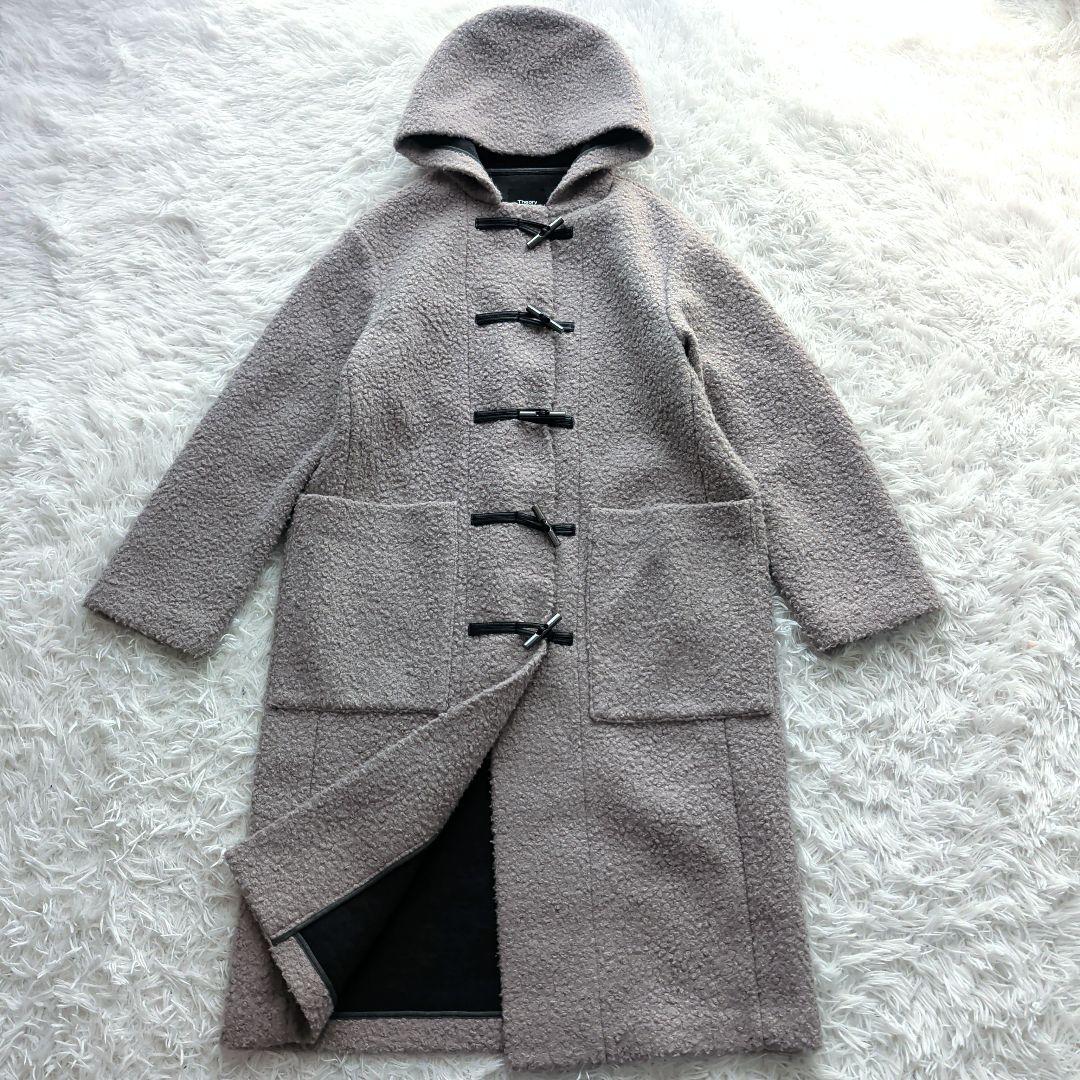 現行 Theory Dawson Faux ダッフルコート ミドル丈 グレー S OUTERWEAR GUIDE カーリーな質感が愛らしい フェイクファーのダッフル