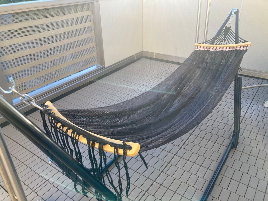 黒いナイロンハンモック スチールフレーム付き 送料無料】<br>POLLOGEAR オリジナル<br>ミニハンモック ULギア<br