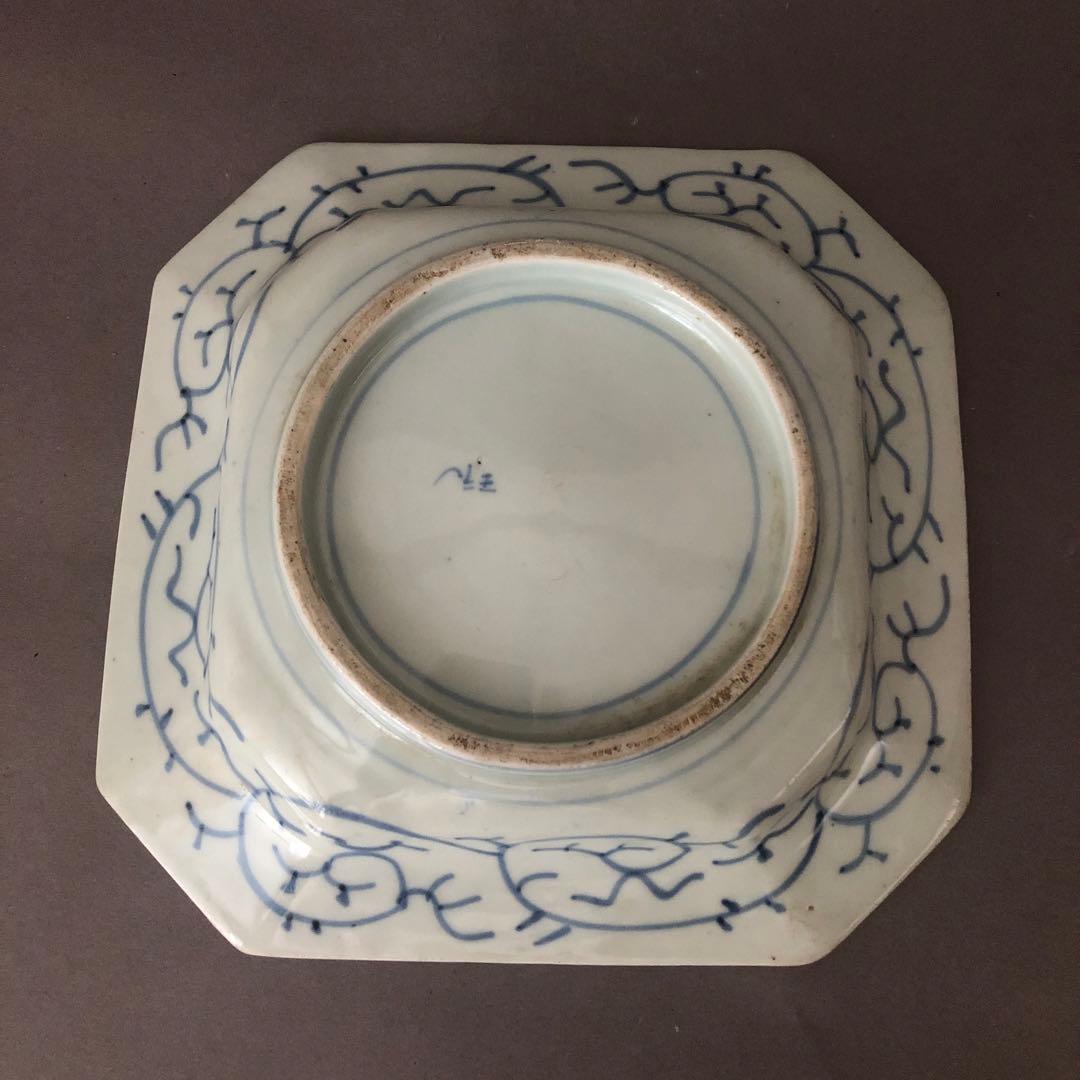 古伊万里 染付け窓絵 菊紋 草花柄縁 角皿 - メルカリ