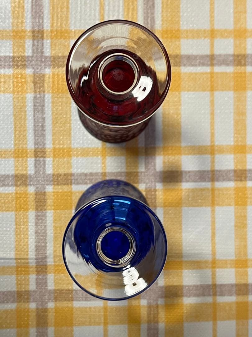 未使用品 江戸切子 江戸ギヤマン 津田學歩作 梅模様 ワイングラス ペアセット