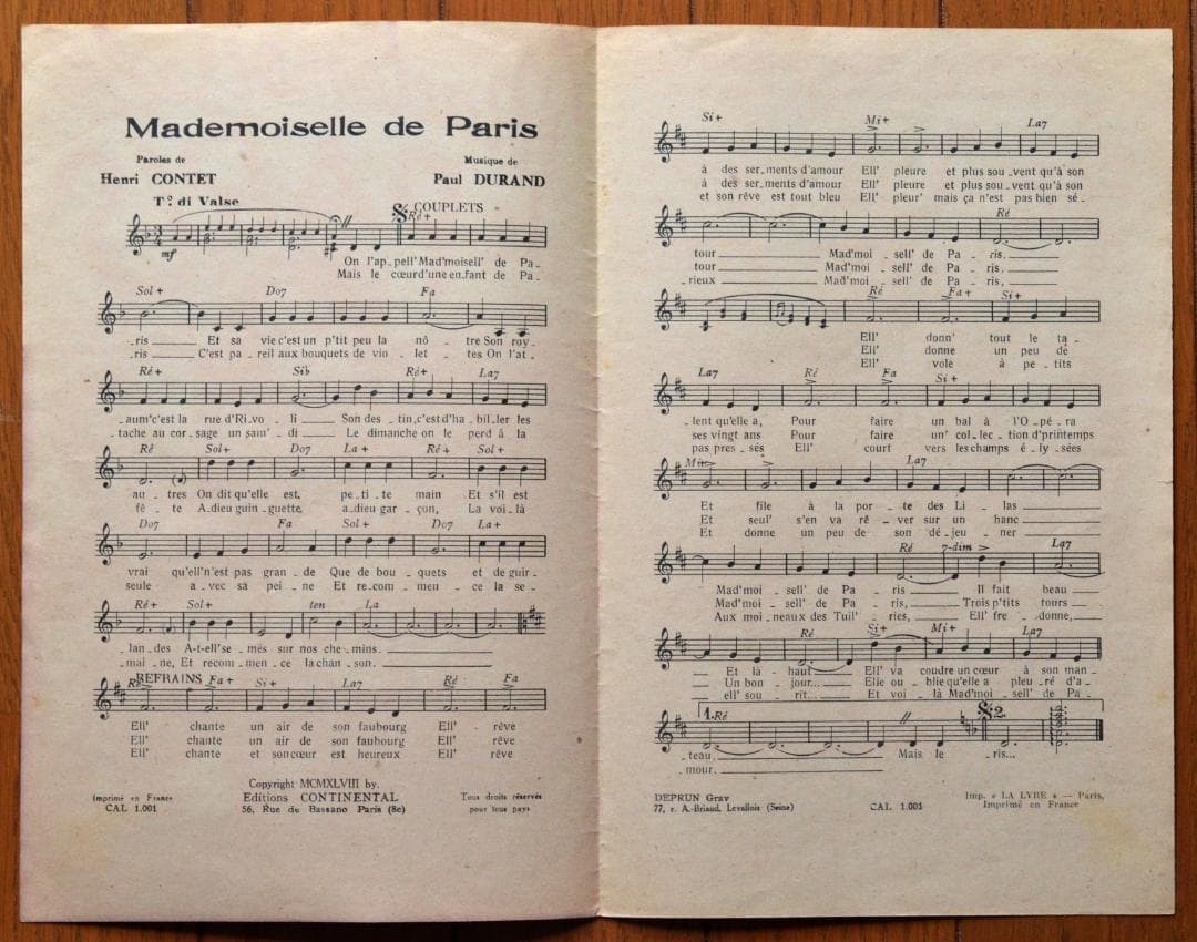フランス シャンソン楽譜 パリのお嬢さん ジャクリーヌ・フランソワ