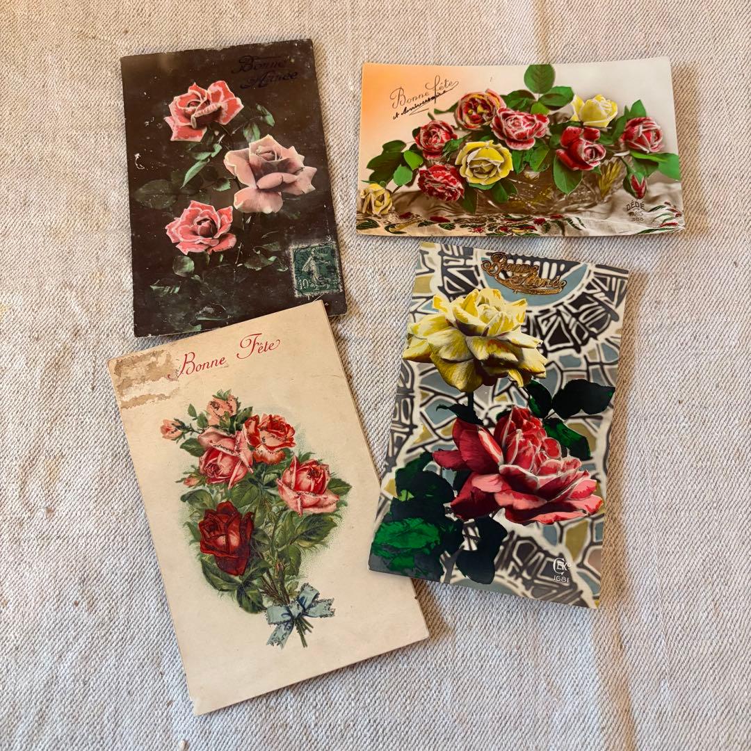 薔薇 4枚セット フランスアンティーク ポストカード 花 - メルカリ