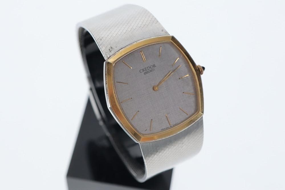 ◆SEIKO CREDOR QUARTZ スクエア ビンテージ腕時計 09133 Seiko Credor 9461-5000 1980s SS KZT/Twin Quartz Grey Dial 9461A