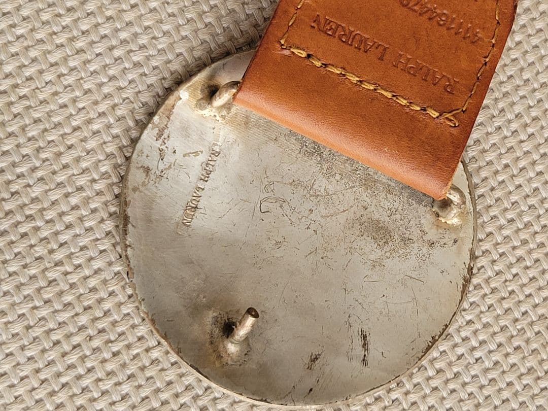 RALPH LAUREN シルバーバックル 本革 メッシュベルトレザー編み込み