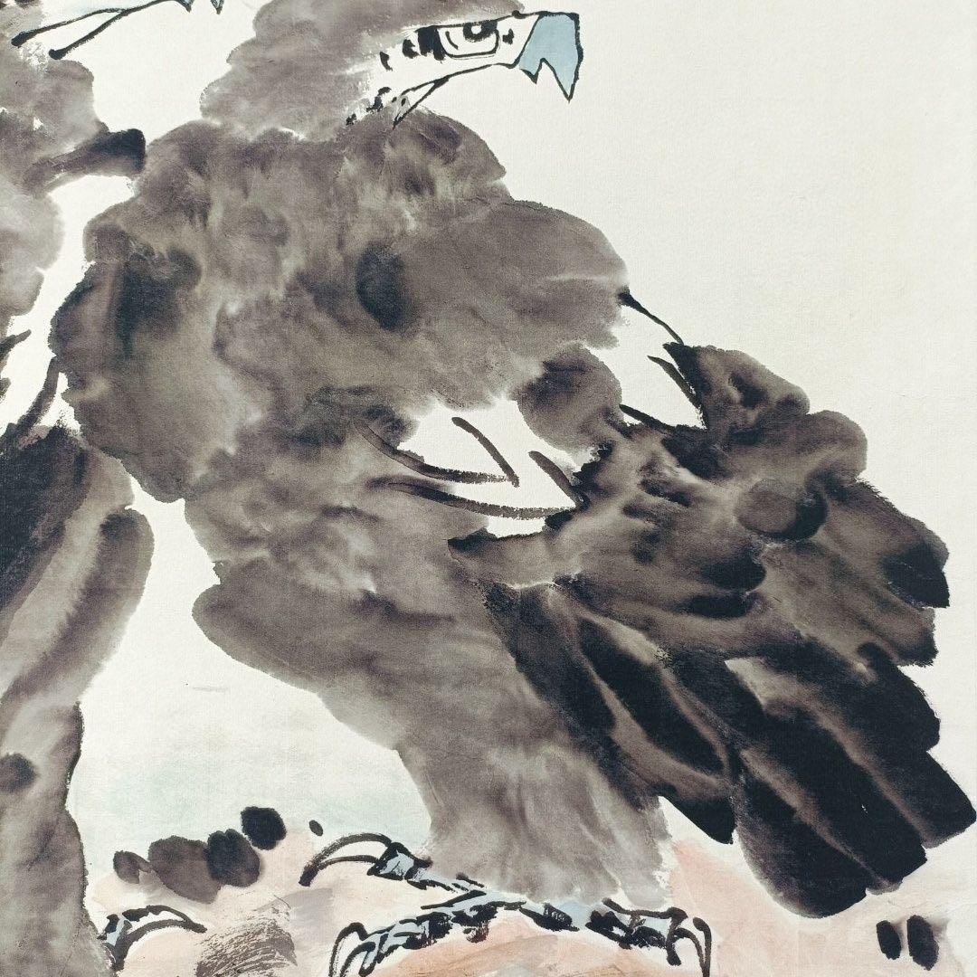 中国水墨画 掛け軸 李苦禅《遠瞻山河》 三尺 中堂掛け軸／装裱済み／実物撮影