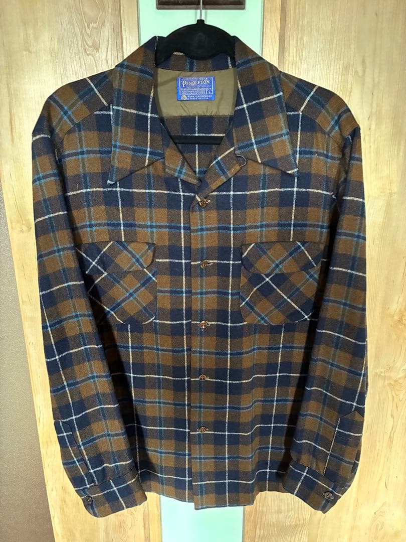 Pendleton 70's チェック柄ボートシャツ Lサイズ ① 70's ペンドルトン 青ベース 好配色チェック ボードシャツ 表記(L