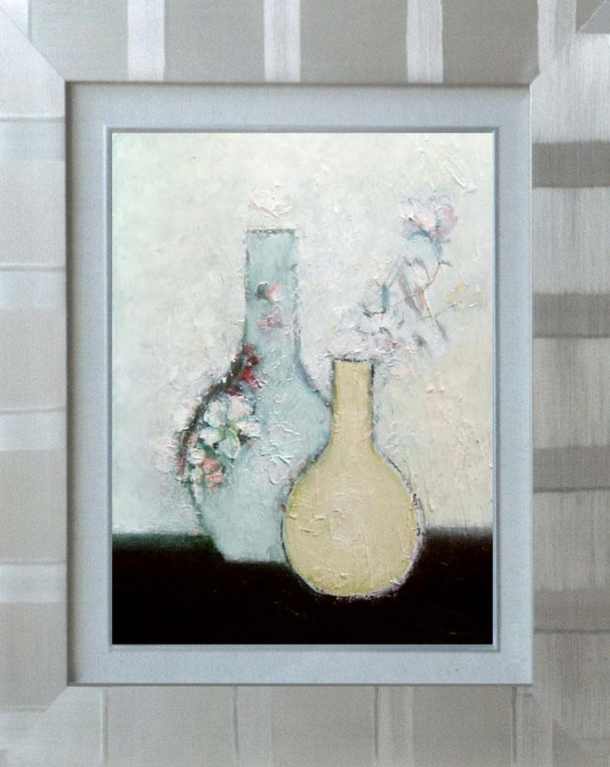 真作上野泰郎油絵油彩画木の下の人々金地キリスト教額装サイン入り