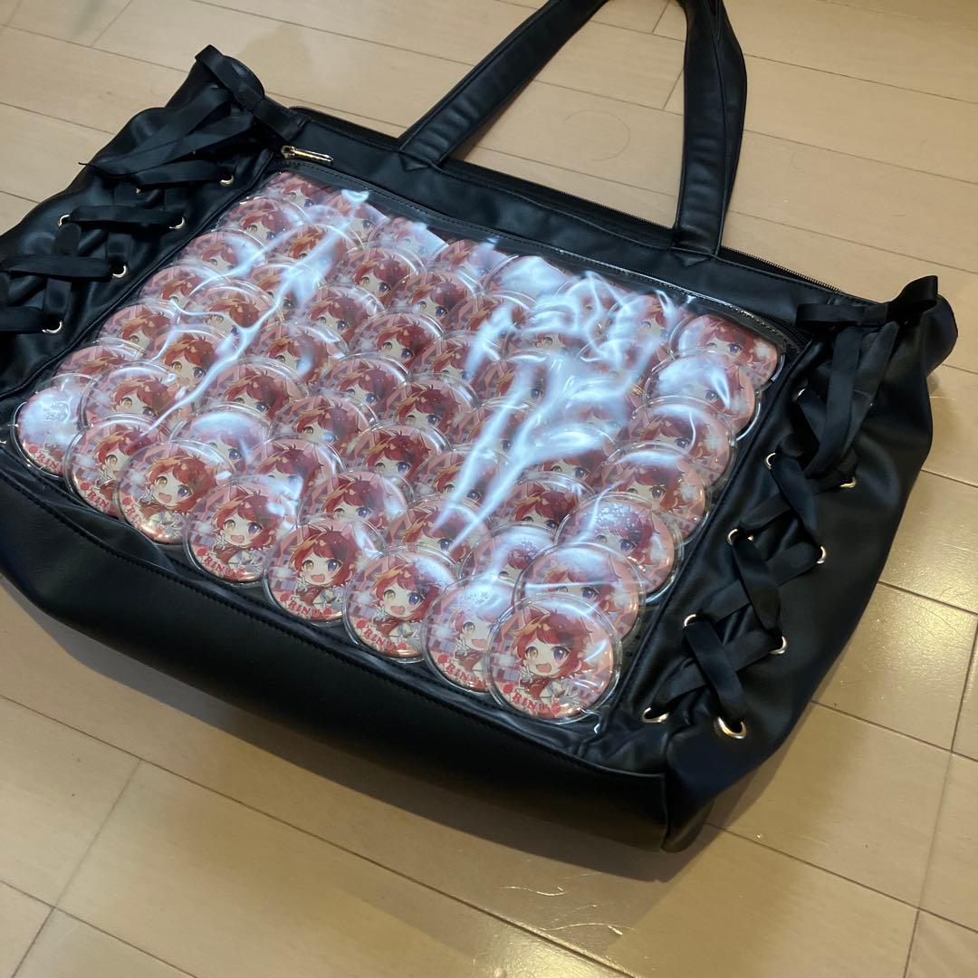 莉犬くん　痛バッグ　缶バッジ56個 キャラクタークリアポケット付きブラックバッグ