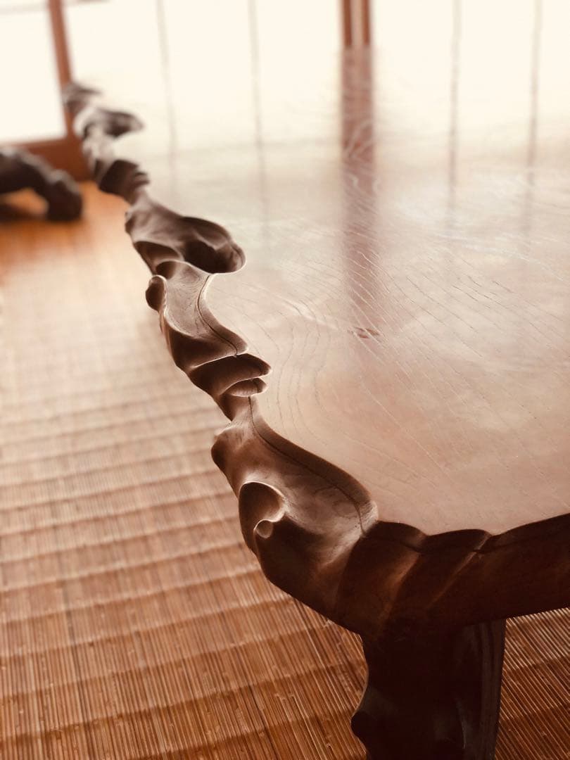 天然木 《 雰囲気がある耳付き 座卓 》