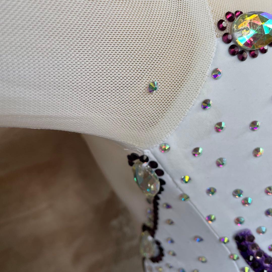 社交ダンス ラテンダンス ドレス衣装 レース 白 紫 S1121