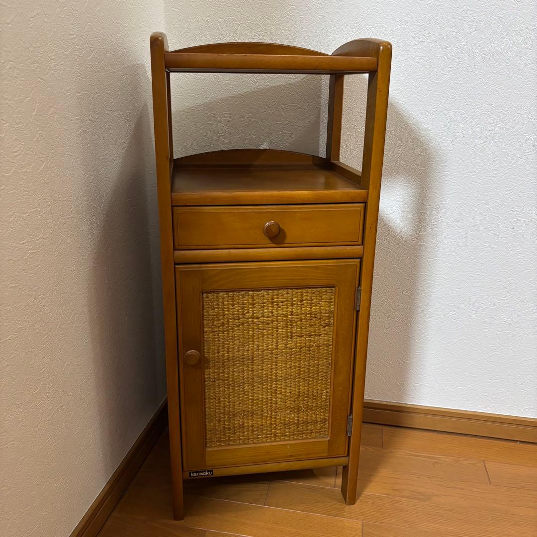 オールドカリモク 木製キャビネット 電話台 チェスト ラタン扉 昭和