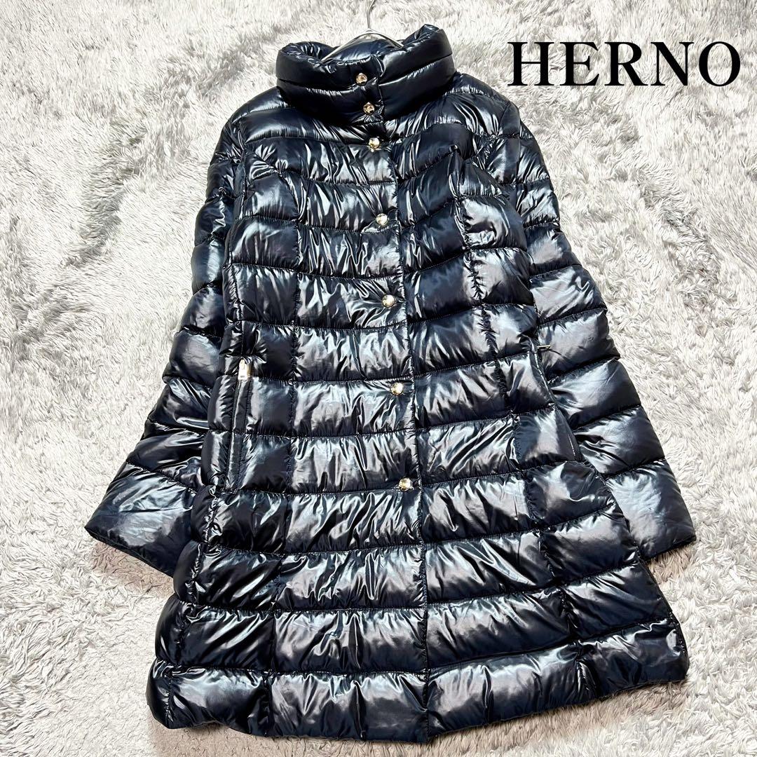 ヘルノ リバーシブル ダウンコート 洗えるダウン 40 Mサイズ 紺 極美品