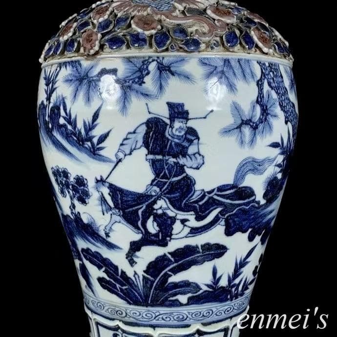 中国古美術✦青花釉裏紅捏花蕭何月下で韓信を追う