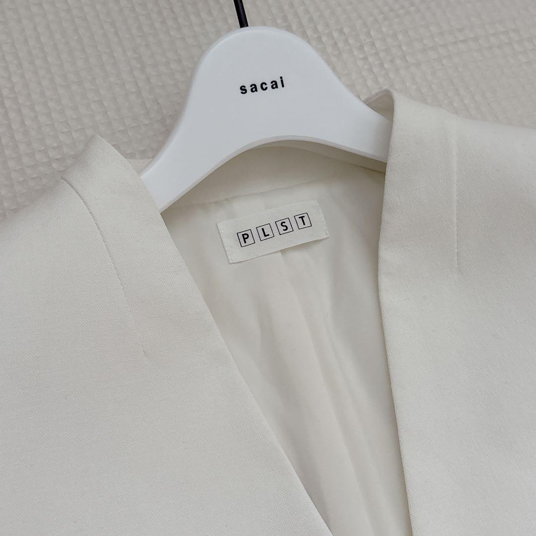 プラステ ノーカラージャケット ワイドパンツ セットアップ リネン