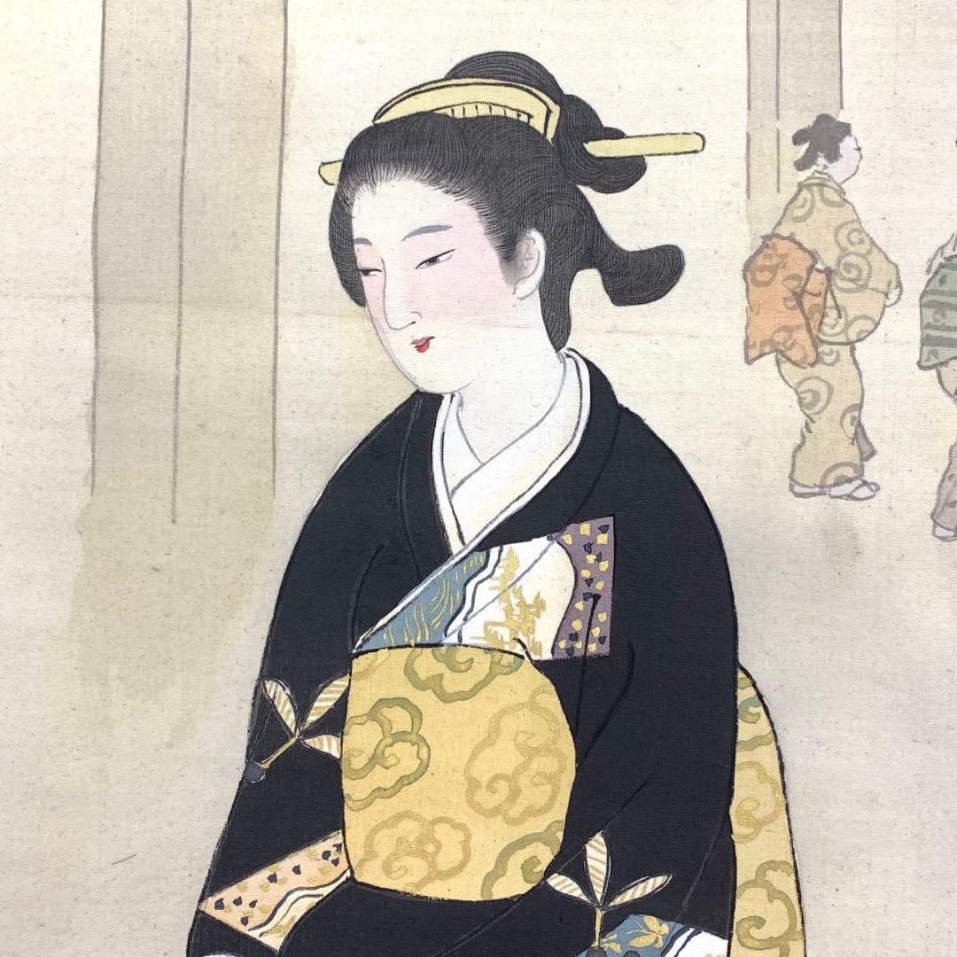 掛軸 美人画 二人 御宮詣 和装 着物