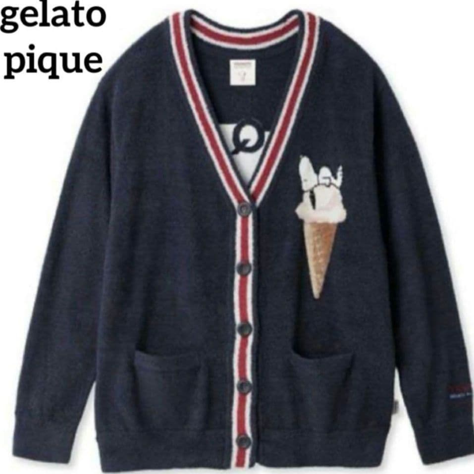 ジェラートピケ スヌーピー コラボ カーディガン ネイビー アイス