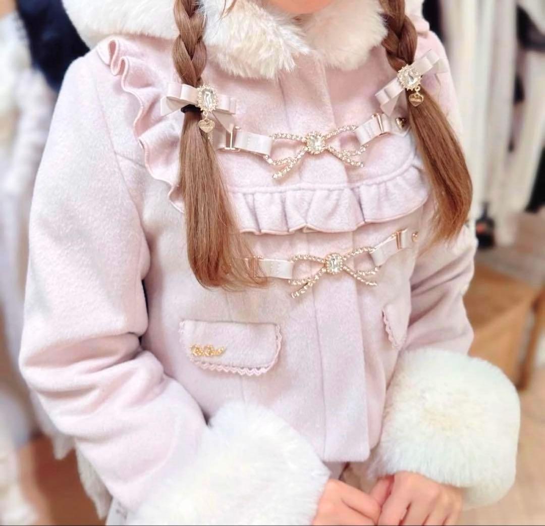 未使用級 LIZLISA ビジューリボンショートフードコートピンク