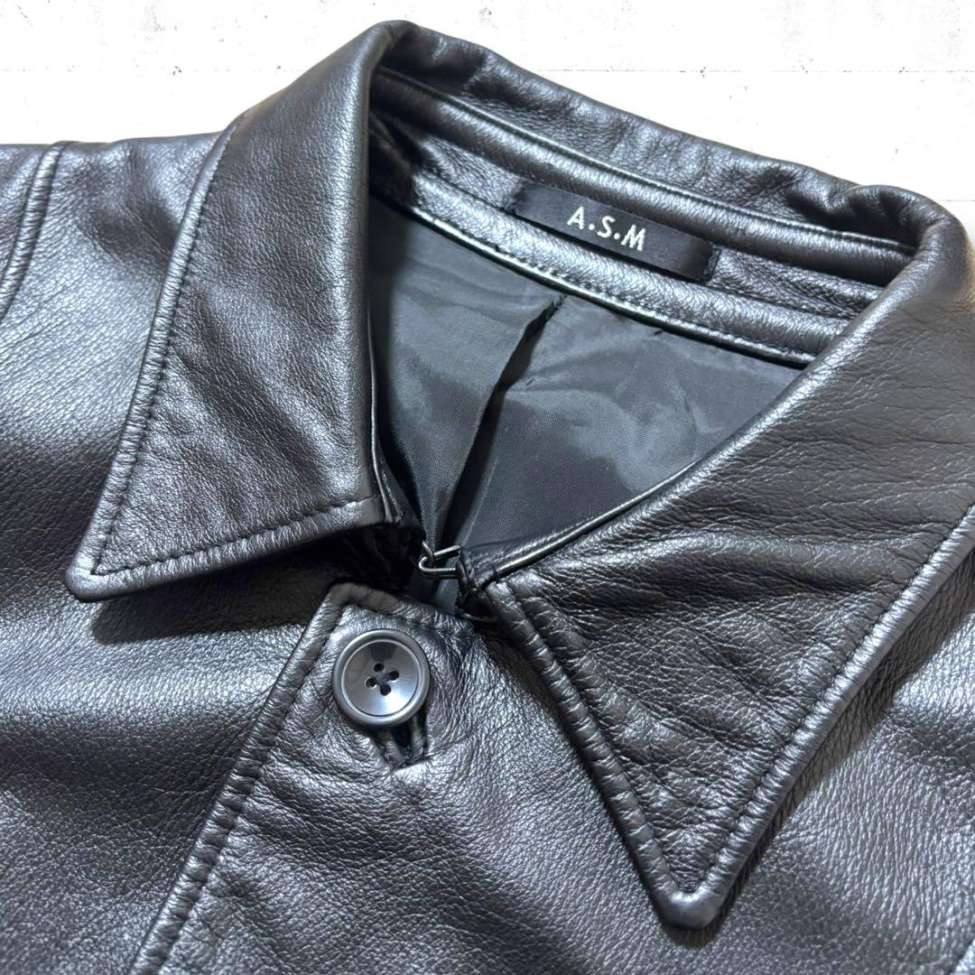 極美品 a.s.m 牛革 本革 レザー ジャケット ブルゾン ブラック Lサイズ