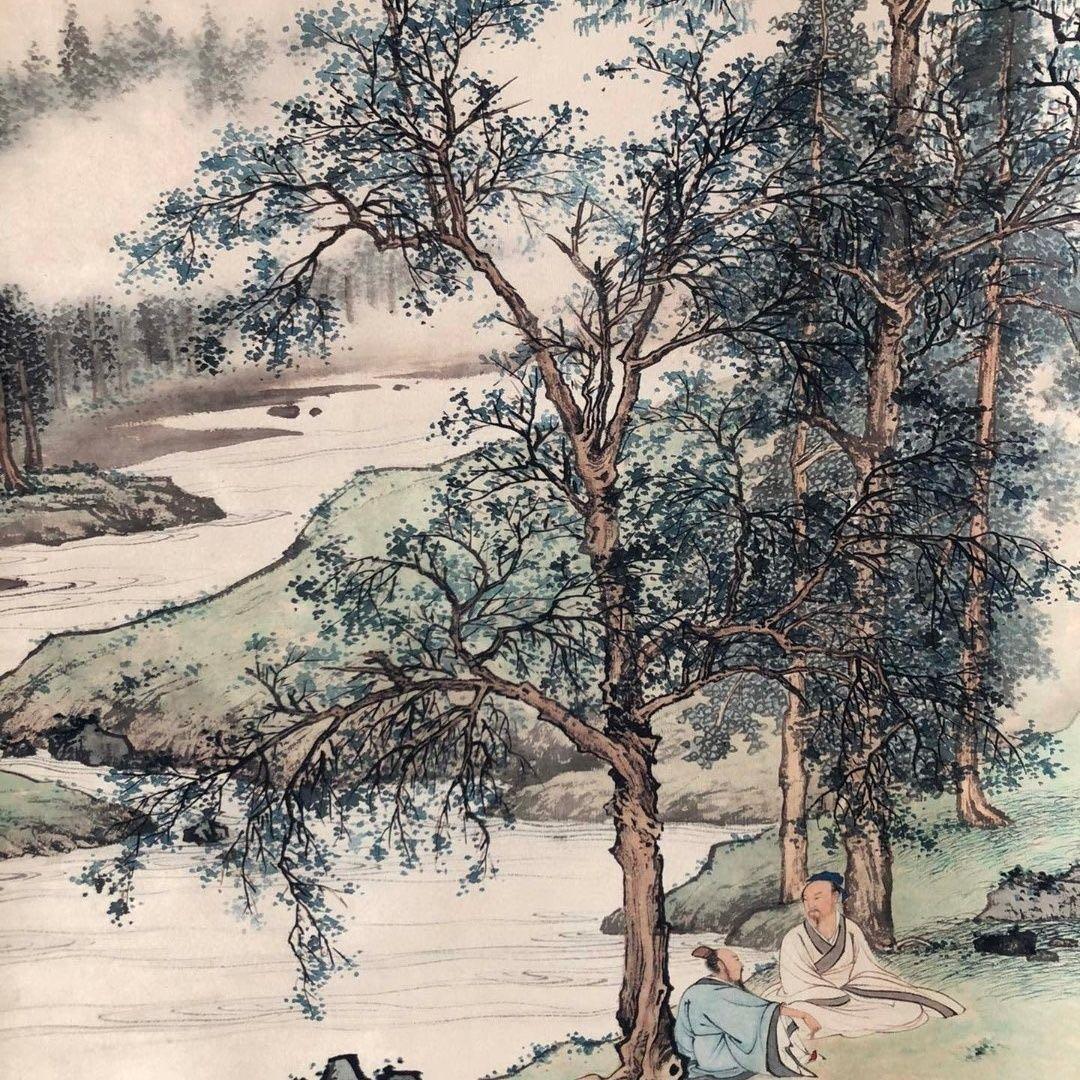 中国画 掛け軸 陈少梅《小邨山景》 三尺 中堂 掛け軸／実物撮影 水墨画