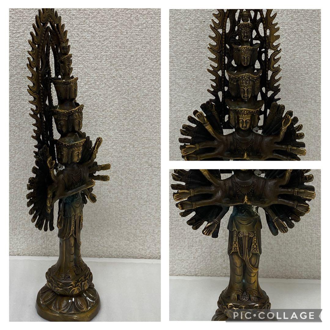 3-2331 十一面千手千眼観世音菩薩 黄銅 病気平癒 災難除け