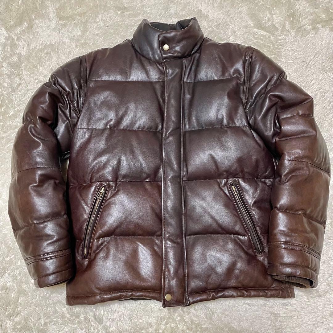 美品 ラムレザー ダウンジャケット M 送料無料 ブラウン ヴィンテージ