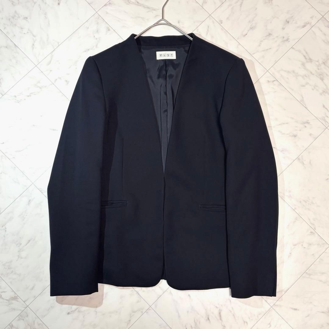 PLST プラステ 洗える セット ノーカラージャケット パンツ L ネイビー