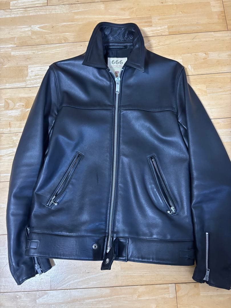 666 本革 シングルライダースジャケット サイズ36 ブラック 中古・古着通販】666 (666) ライダースジャケット ブラック サイズ:36