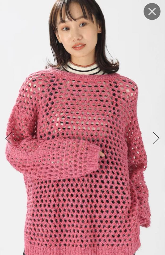 美品 ニコアンド ピンク BIG穴あき編みニット セーター サイズフリー
