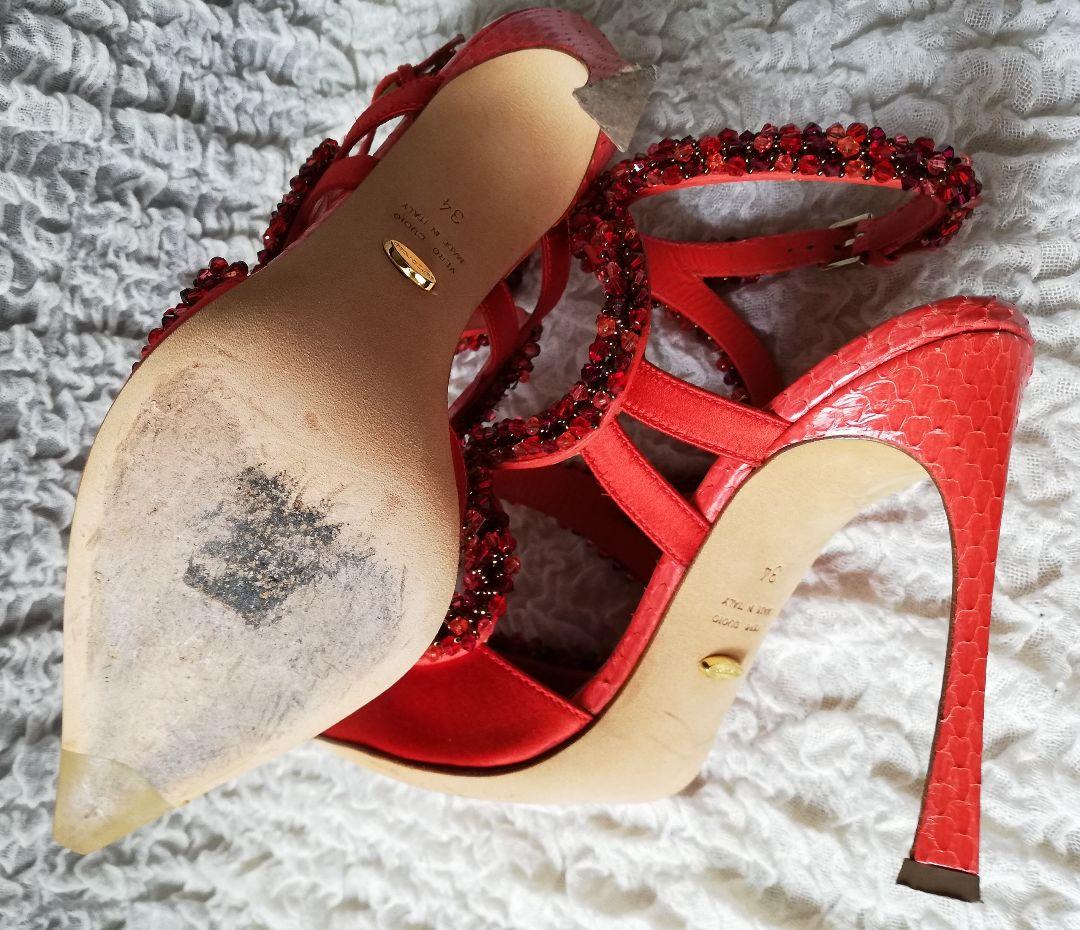 Sergio Rossi セルジオロッシ◇ビジュー サンダル 赤 35◇1度のみ